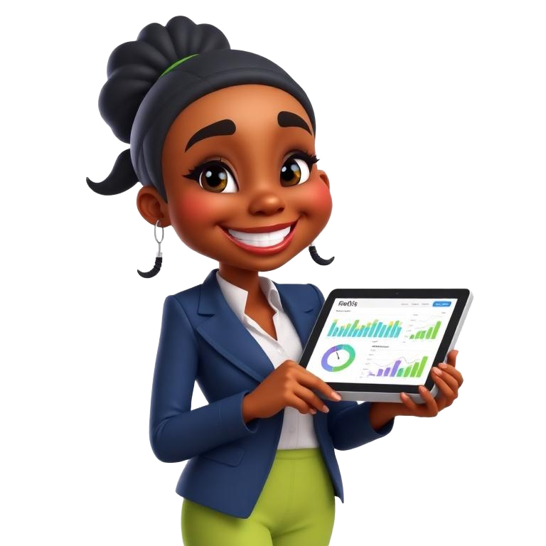 Cartoon Black woman accountant reviewing reports
