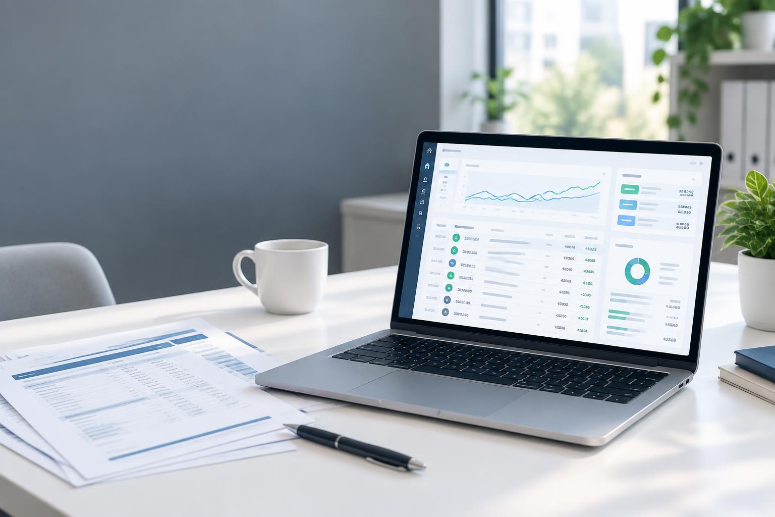 Bank data displayed on a laptop in an accounting workspace
